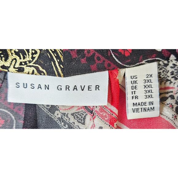 Susan Graver Sleeveless Open Front Sheer Vest Gold Baroque Drape Front Plus 2XL - Picture 10 of 13